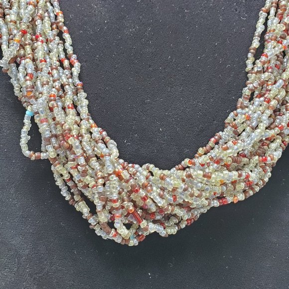 Signature multi color red clear seed bead multi strand necklace 20 strand - Picture 2 of 5